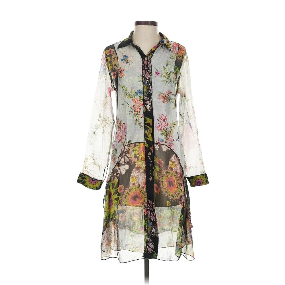Dor Dor Couture Sheer Boho Tunic Dress Mixed Floral Artsy Overlay Size 6